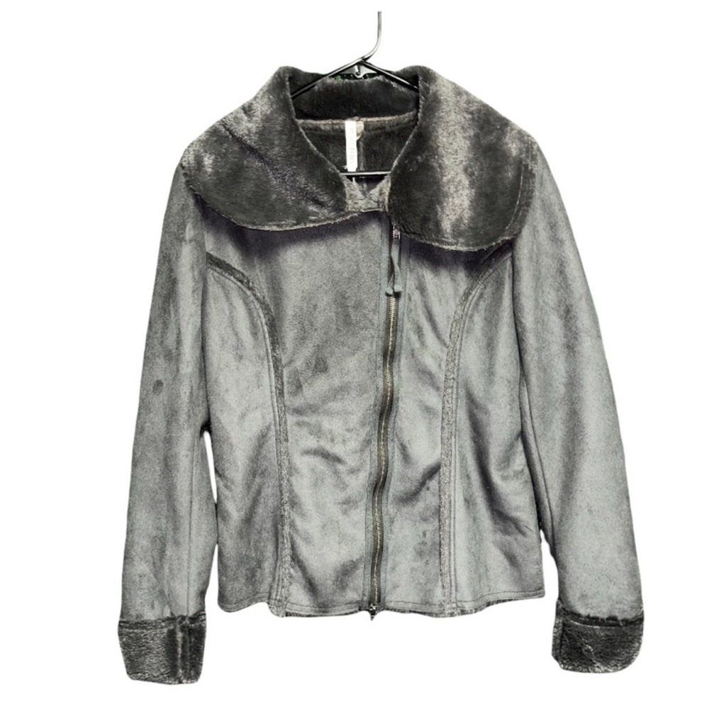 Boutique Vegan Faux Fur Suede Jacket Moto Style Grey size Large